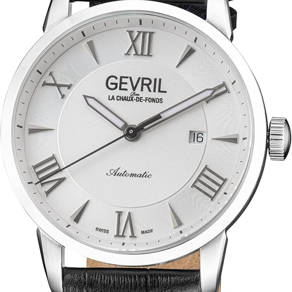 Gevril Men's Stainless Steel Swiss Automatic Watch with Leather Strap, NWT
